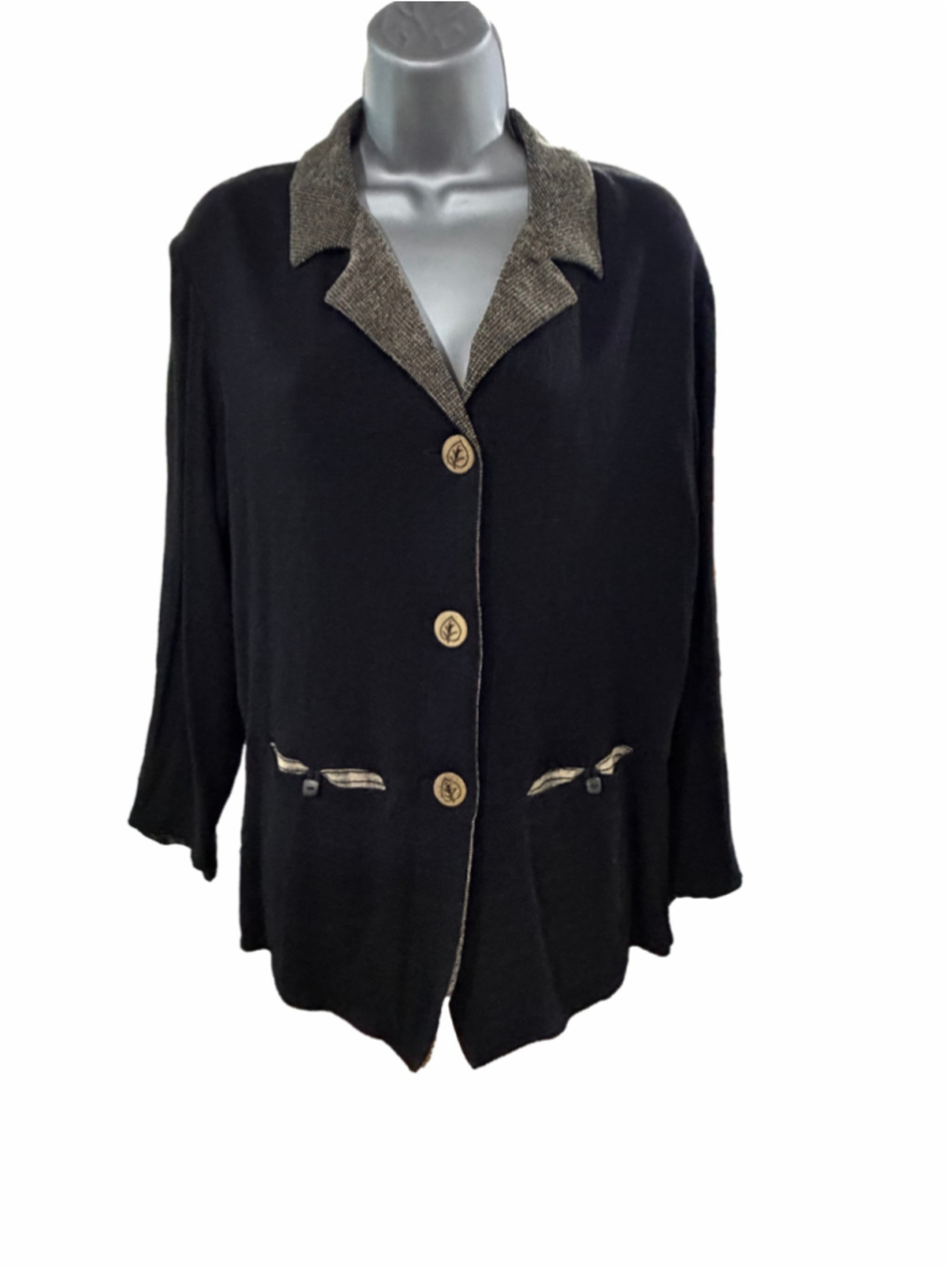 Vintage Women's K.D. Spring Blazer Jacket Size Small Black Beige Button Front